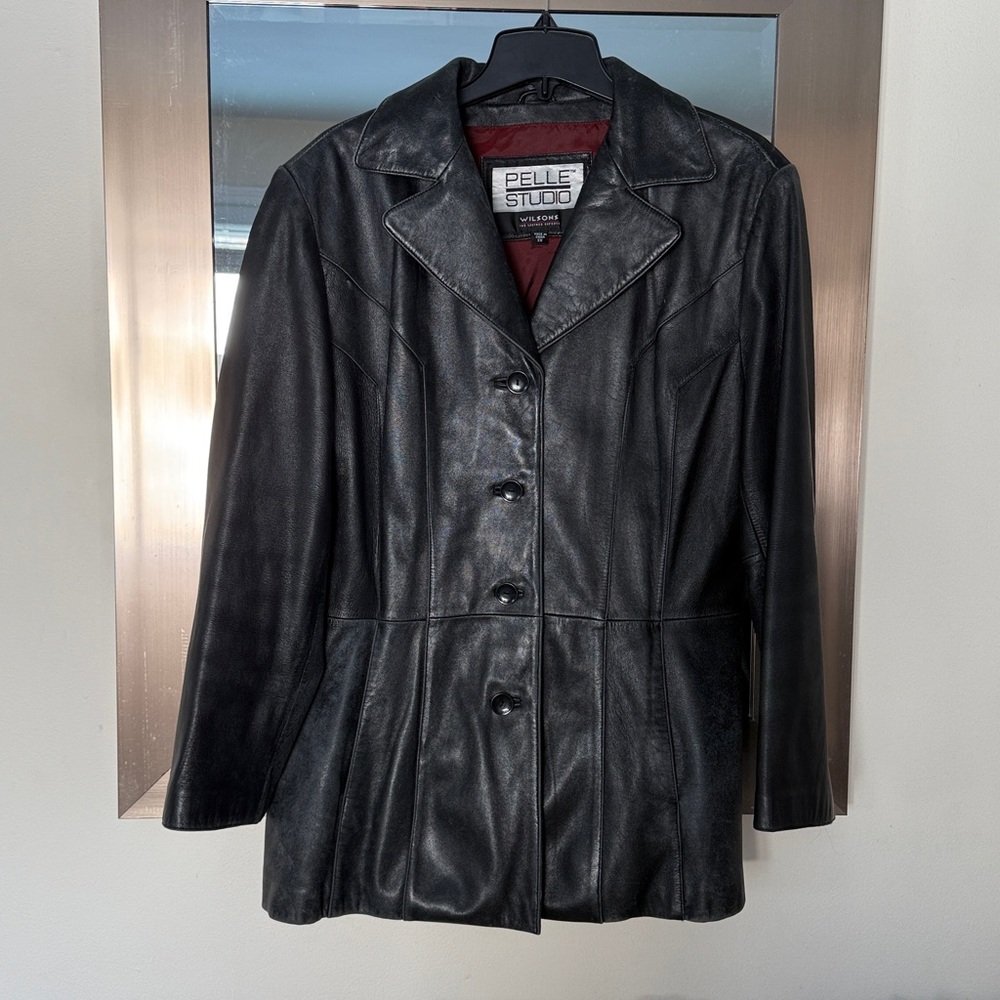 Pelle Studio Black Leather Jacket with Red Lining. XL